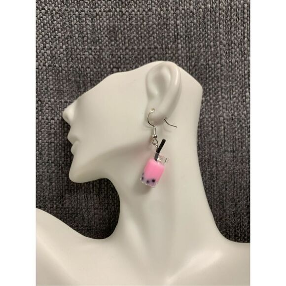 Pink Boba Tea Earrings - Picture 1 of 3